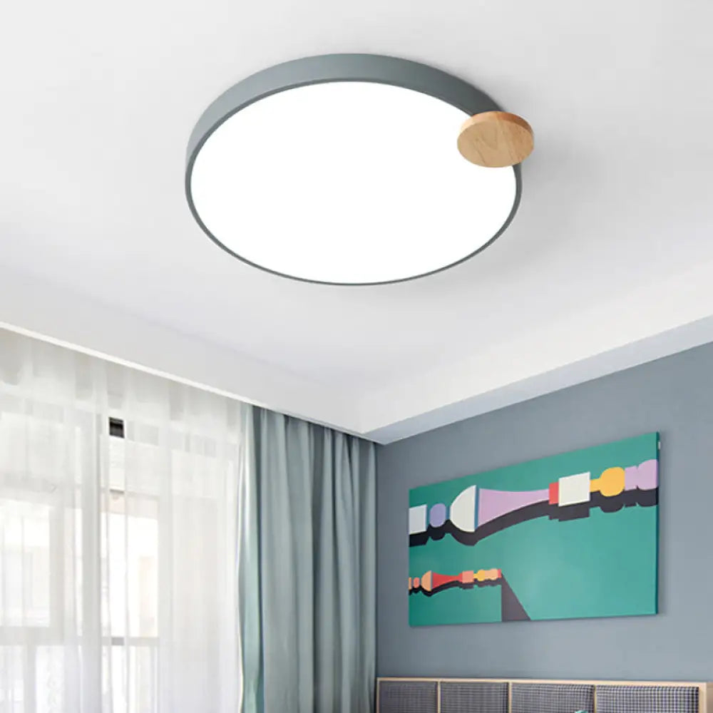 Modern Led Round Flush Mount Light With Wood Detail For Bedroom - 12&rsquo;/16&rsquo;/19.5 Grey / 12&rsquo;