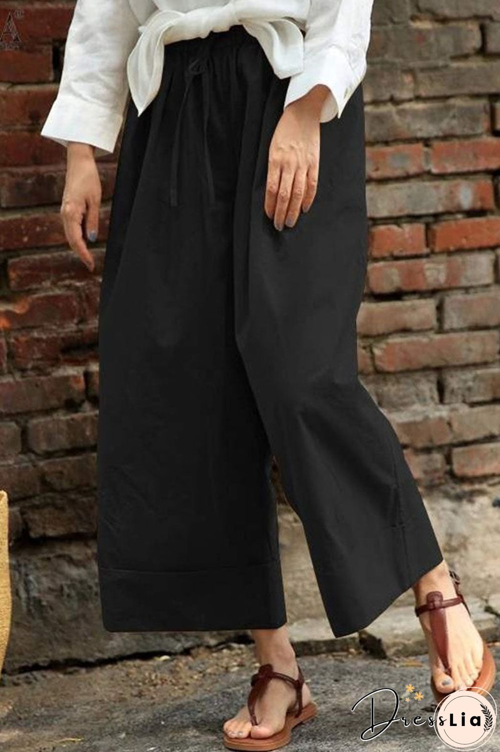 Fashion Casual Solid Split Joint Loose High Waist Wide Leg Bottoms