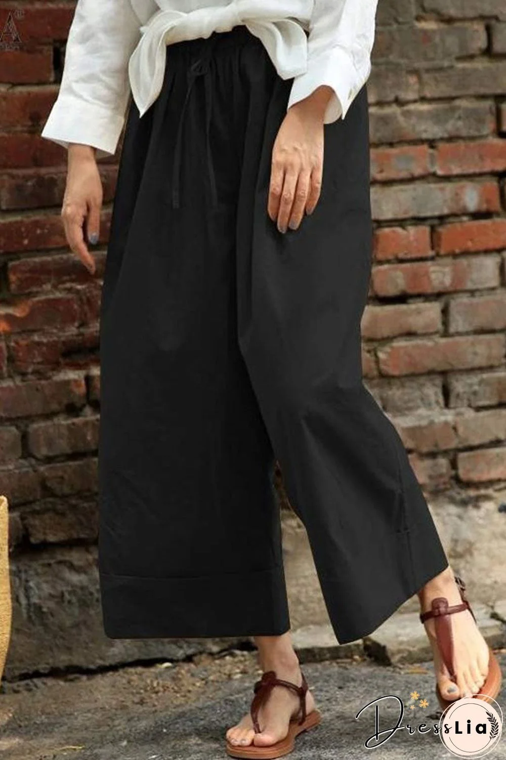 Fashion Casual Solid Split Joint Loose High Waist Wide Leg Bottoms