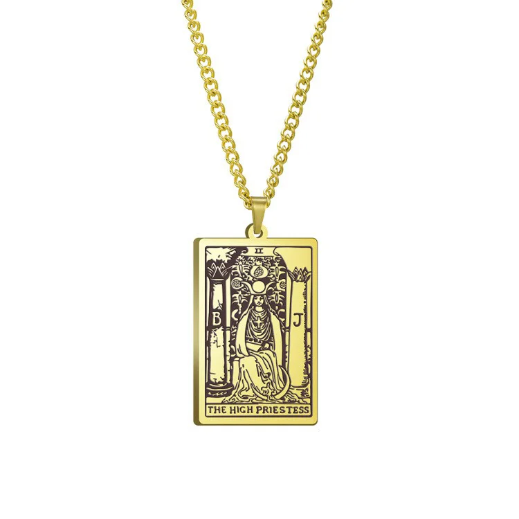 The High Priestess Tarot Card Necklace Titanium Steel Retro Pendant Chain 