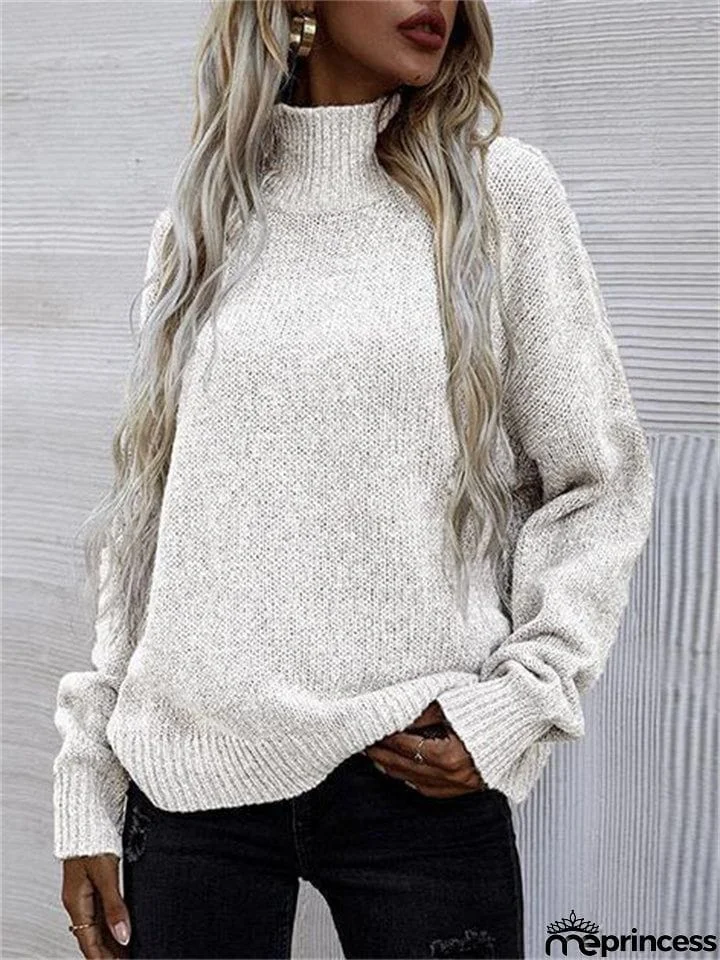 Womens Oversized High Neck Pullover Casual Warm Knitted Sweaters