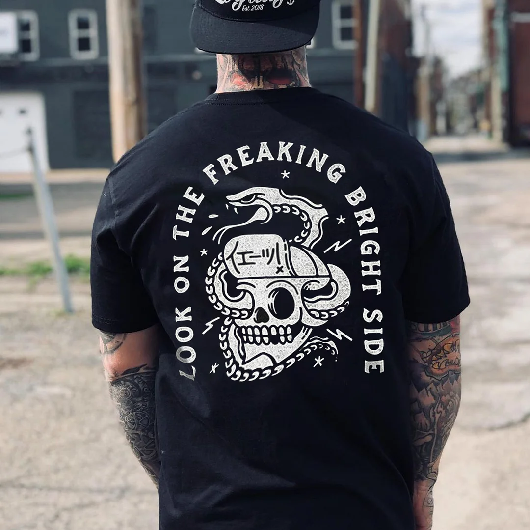 LOOK NO THE FREAKING BRIGHT SIDE Snake&Skull Print Men's T-shirt
