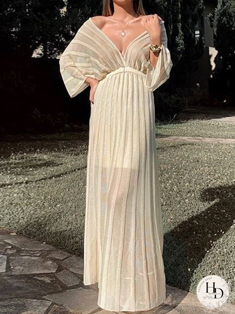 Dresses Deep V Neck Shawl Sleeve Maxi Dress for Women