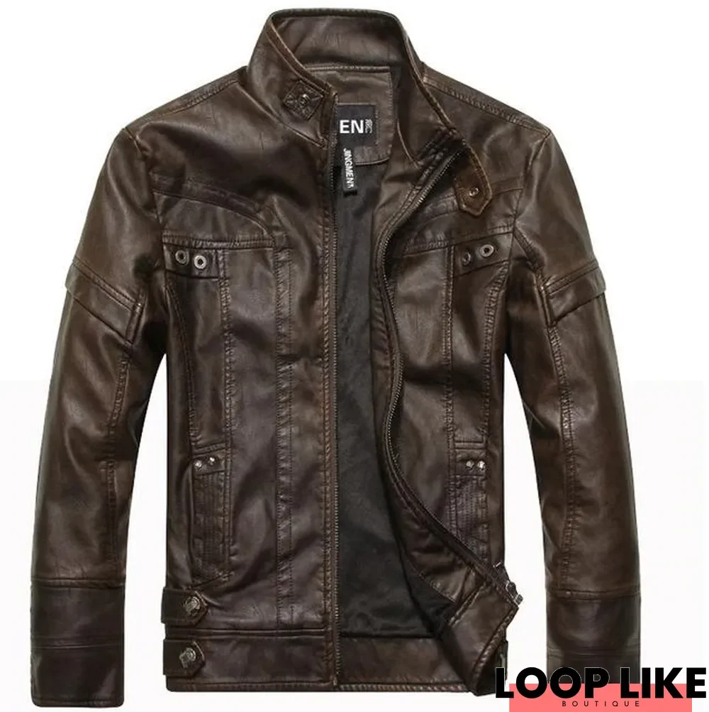 Men Plus Size Fashion Motorcycle Leather Jacket Air Force Pilot Coat