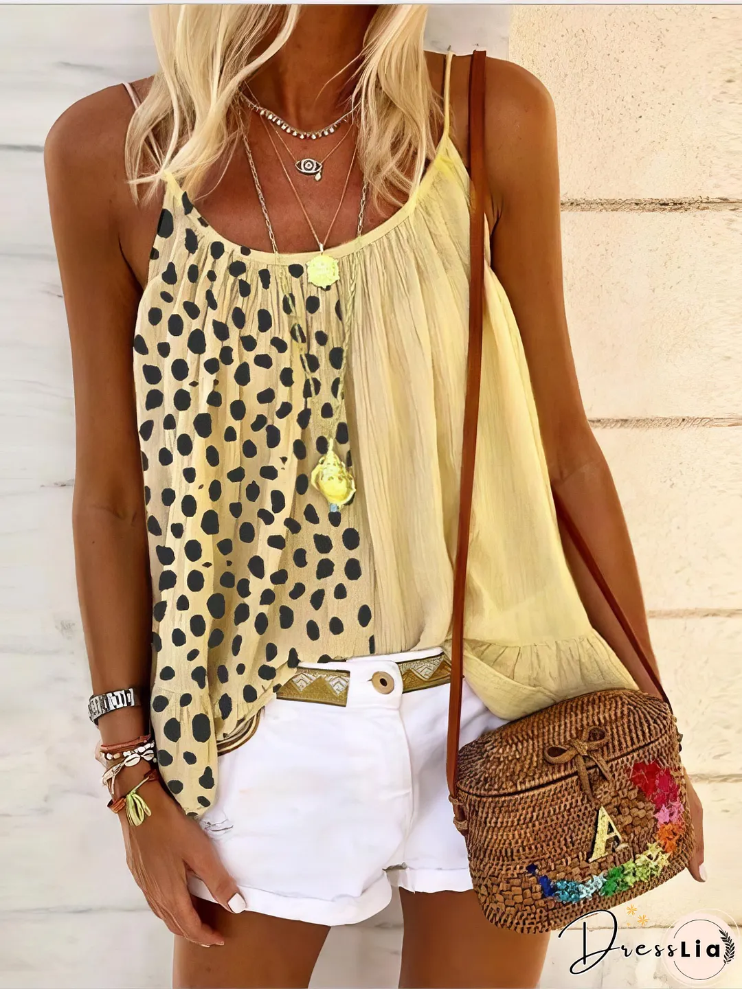 Leopard Stitching Ruffle Print Camisole Vest