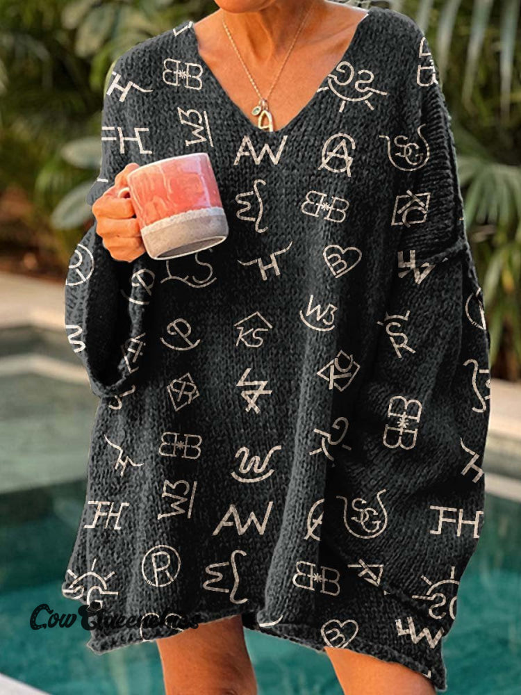 Western Cattle Brands Print Women’s Casual Pullover Sweater Black / M