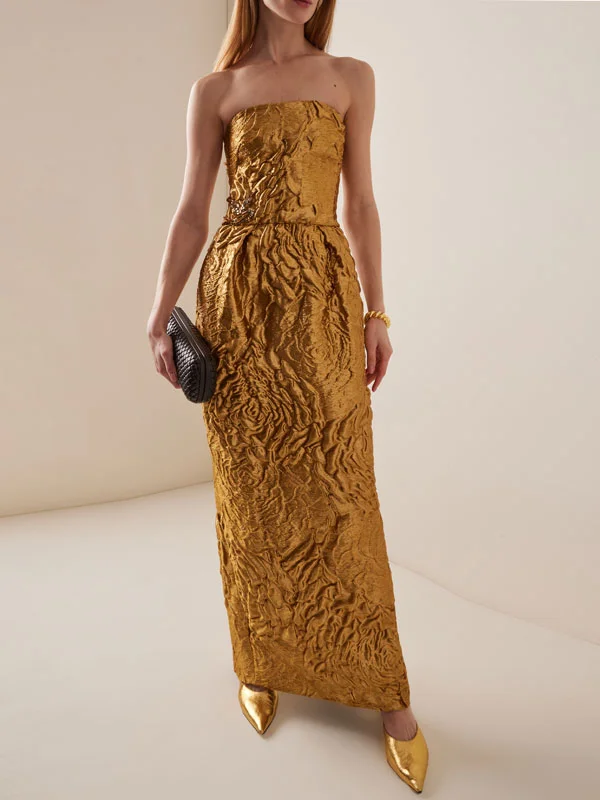 Strapless Lurex Rose Jacquard Cocktail Dress