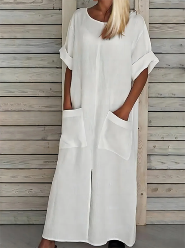 Round Neck Sleeveless Cotton Linen Mid Length Dress