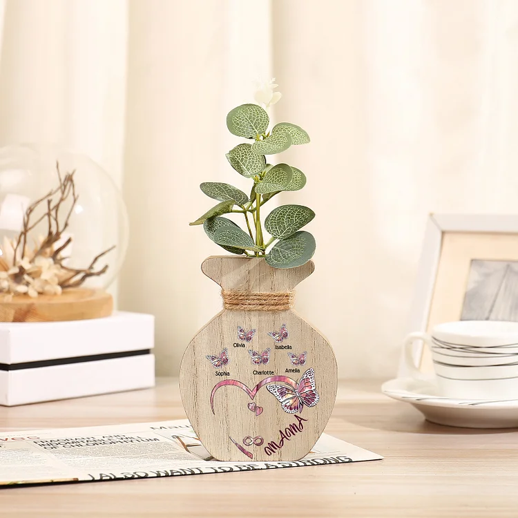 Kettenmachen Holz Personalisierter 5 Namen & Text Lila Schmetterling Vase