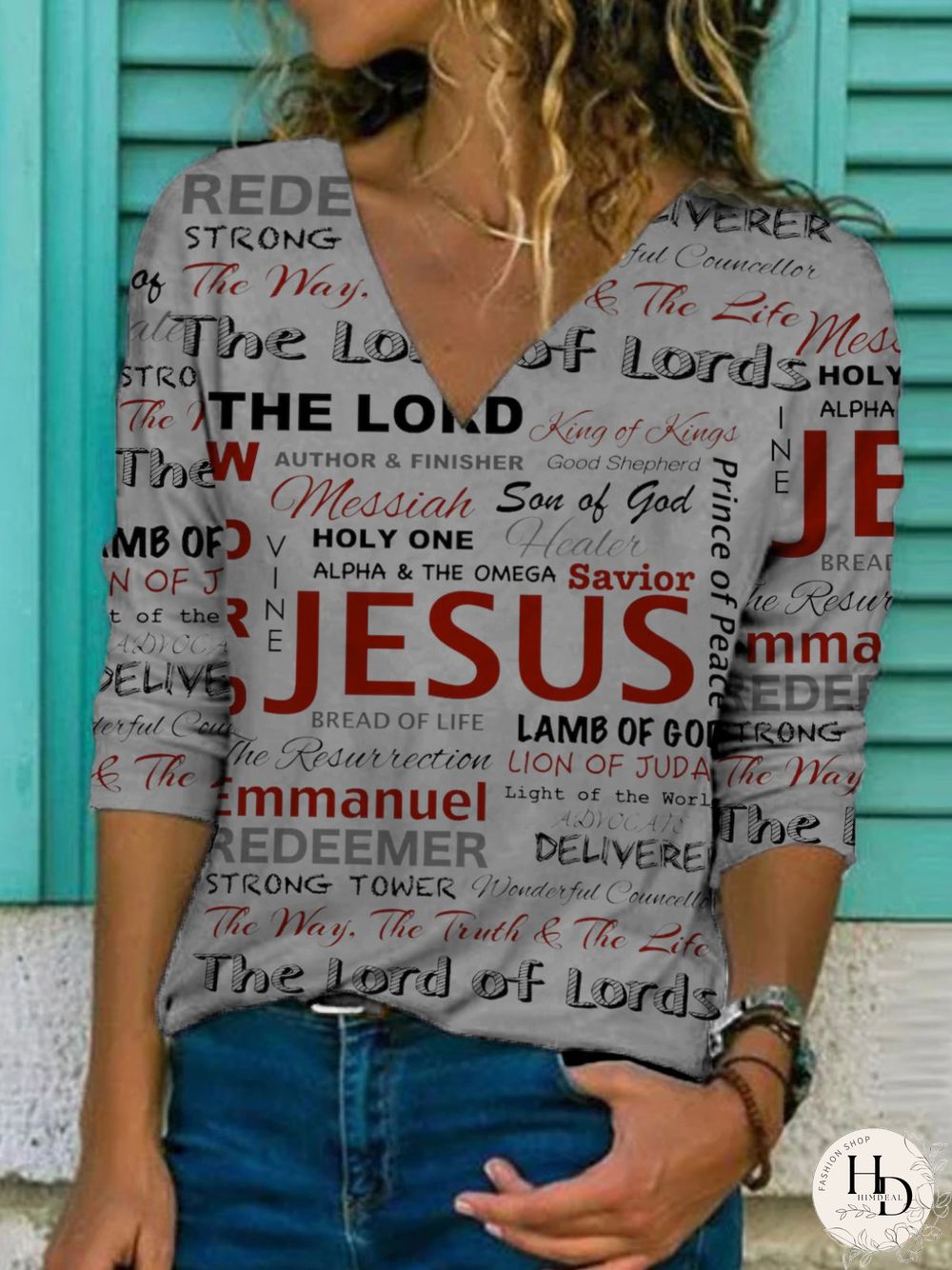 Casual Long Sleeve V Neck Plus Size Printed Tops T-shirts