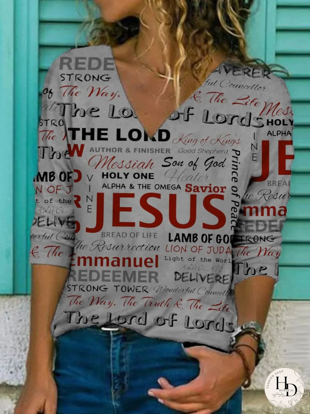 Casual Long Sleeve V Neck Plus Size Printed Tops T-shirts