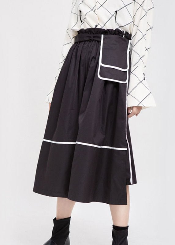 Plus Size Black High Waist Patchwork low high design Fall Skirt CK2951- Fabulory