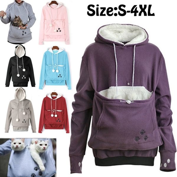 Cat Lovers Hoodie Kangaroo Dog Pet Paw Delivery Pullover Hug Bag Sweatshirt Pocket Animal Ears - BlackFridayBuys