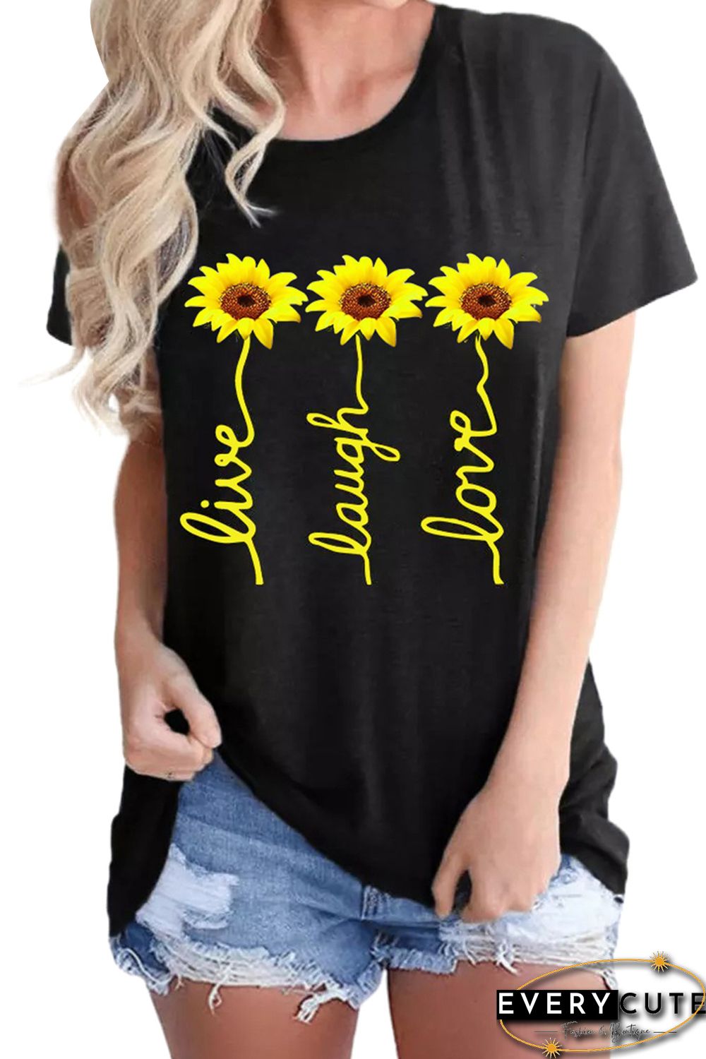 Live Laugh Love Sunflower Black T-Shirt
