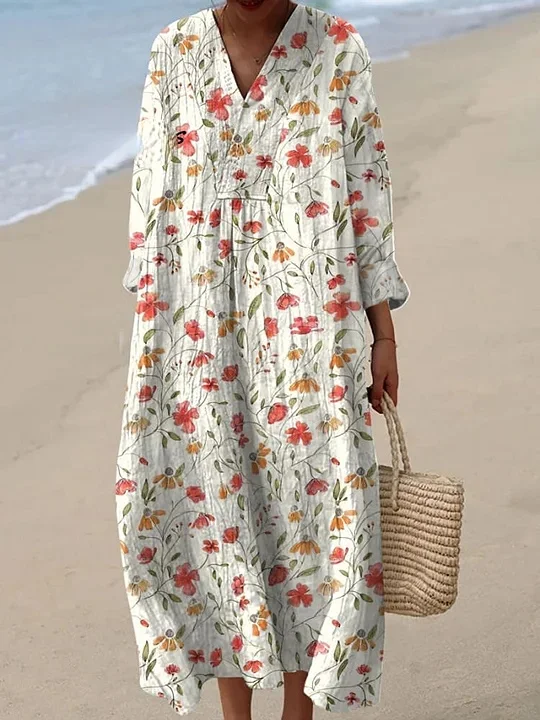 Women's  Retro Floral Art Print Casual Dress