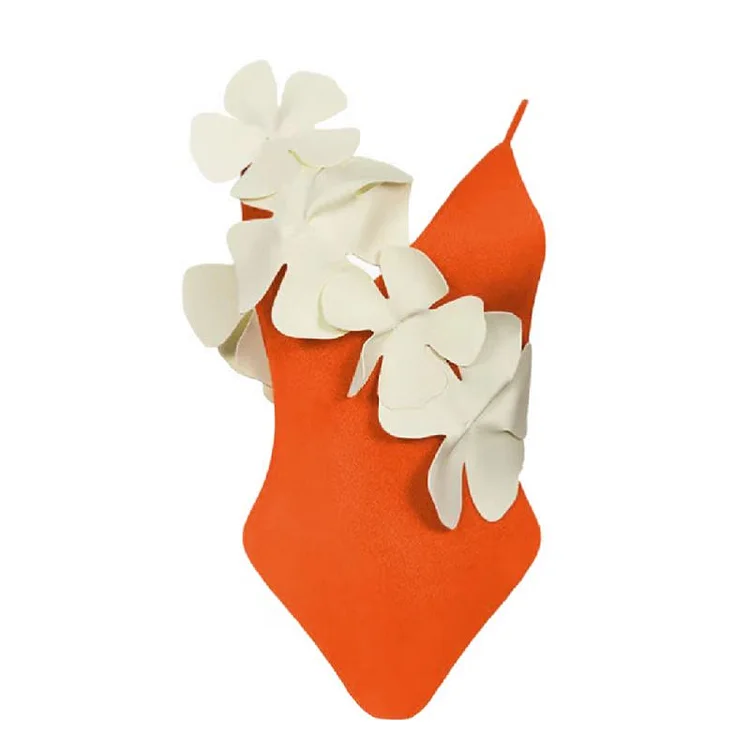 Vioye Flower Decor Backless One Piece Swimsuit and Skirt