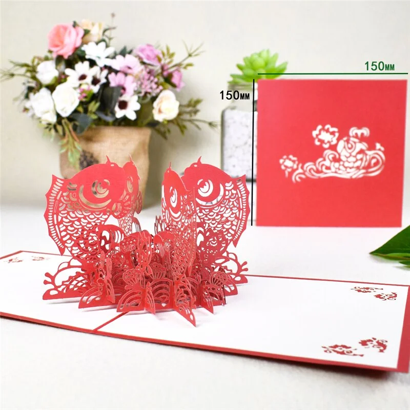 10 Pack 3D Fishes Pop-Up Card Animal for Birthday Chinese New Year Gift Card Handmade