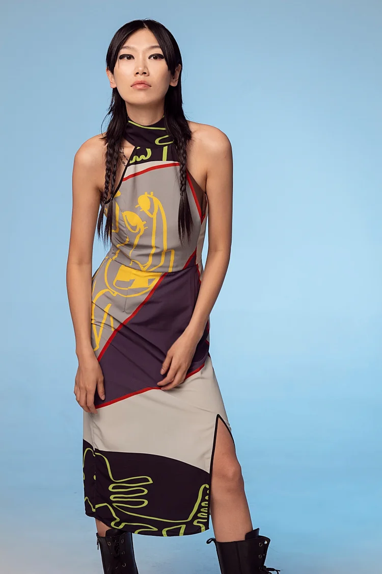 REYNARD Halter Dress With Back Cut Outs  - 18 Recycled Water Bottles - Grey