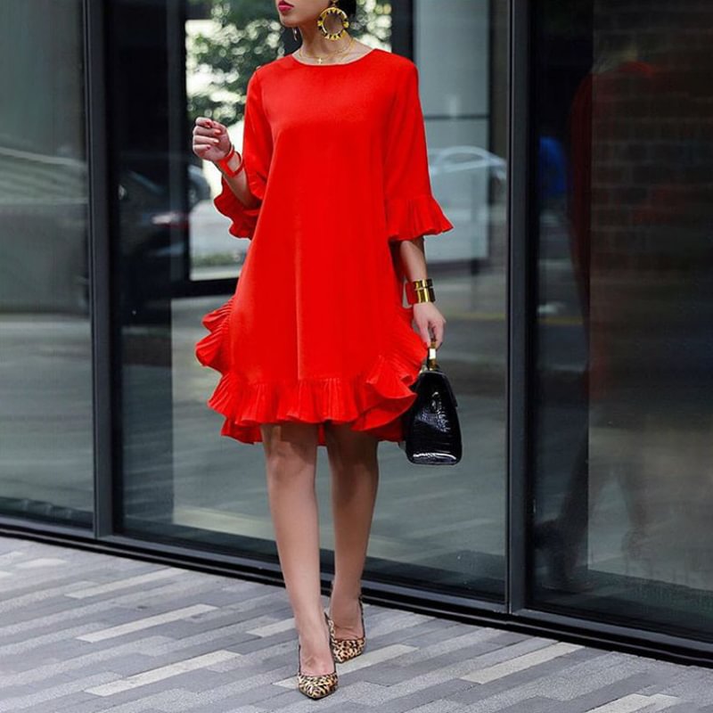 Ruffled Chiffon A-line Dress Mini Dress For Women MusePointer