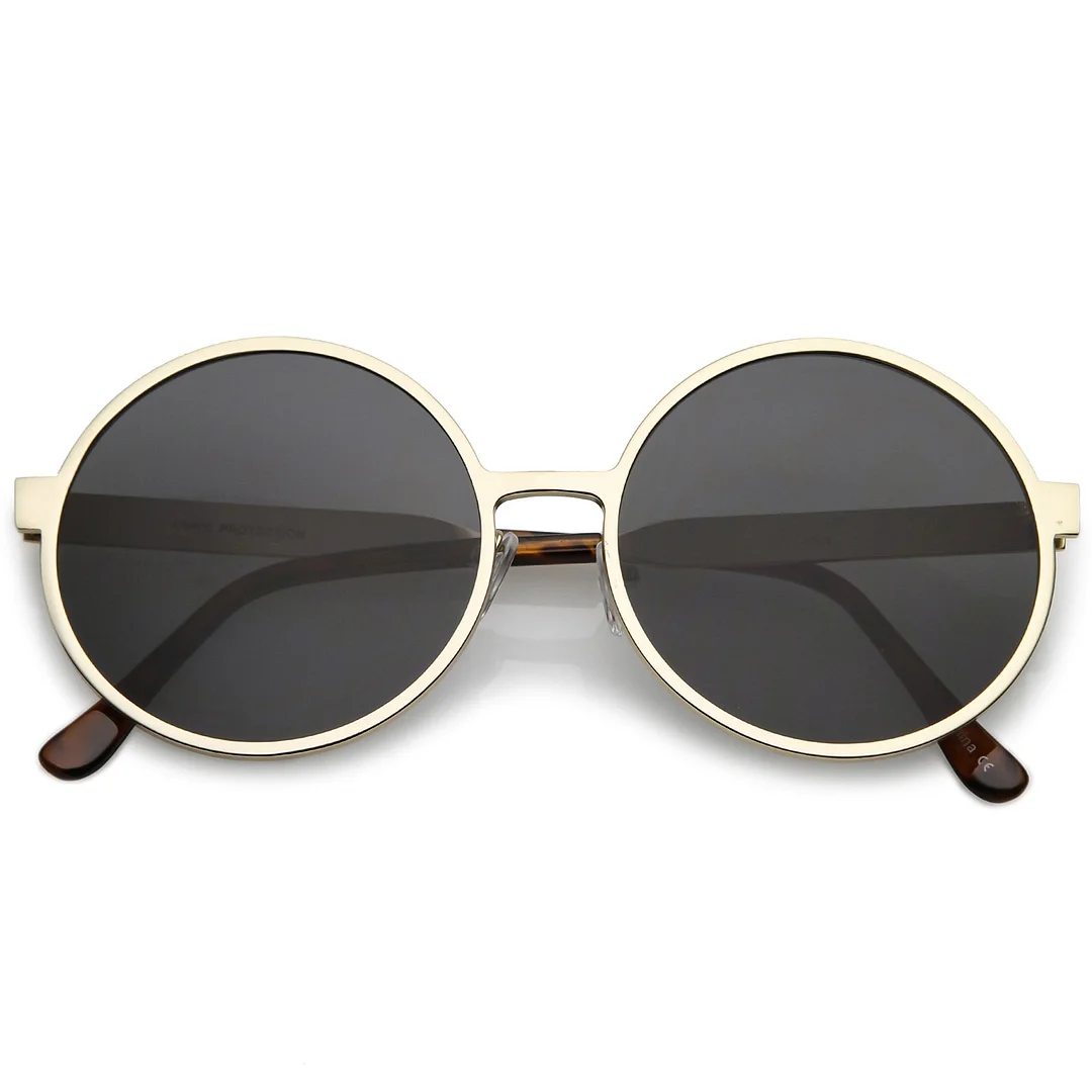 Oversize Round Metal Frame glasses With Neutral Colored Flat Lens 58mm