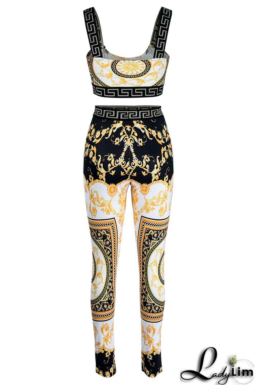 Red Fashion Casual Print Patchwork Backless O Neck Sleeveless Two Pieces