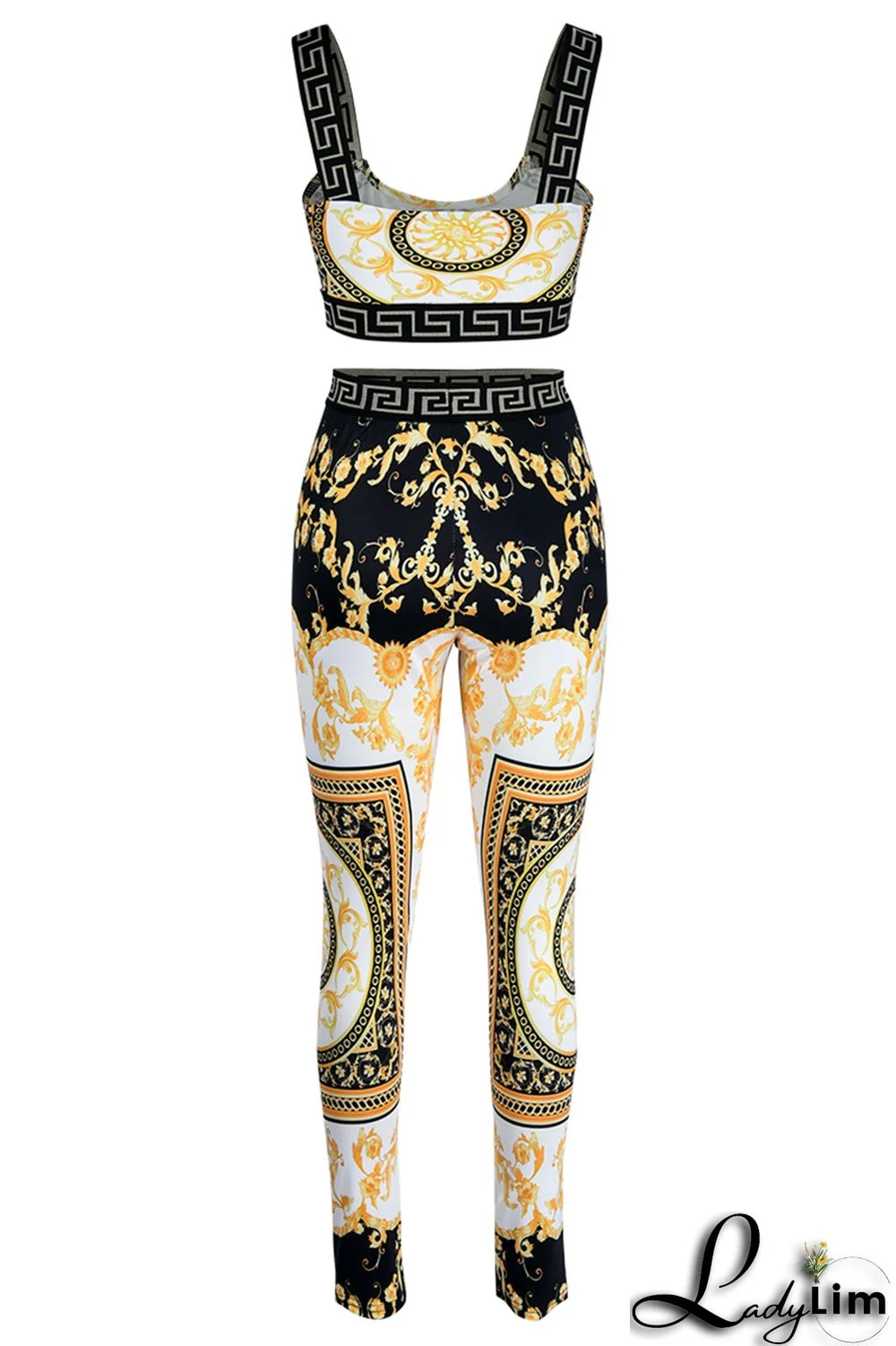 Red Fashion Casual Print Patchwork Backless O Neck Sleeveless Two Pieces