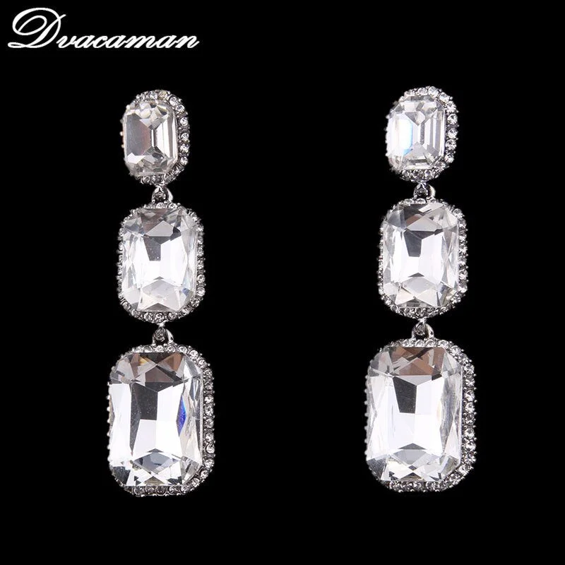 Dvacaman New Arrival High Quality Statement Full Crystal Rhinestone Stud Earrings for Women Wedding Party Gift Jewelry Wholesale