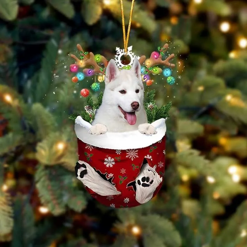 VigorDaily White Husky In Snow Pocket Christmas Ornament SP078