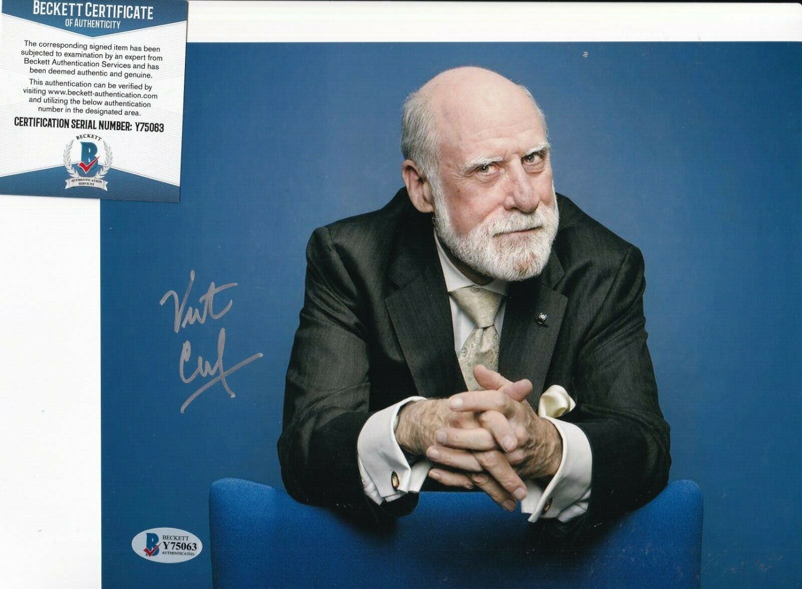 VINT CERF signed (CREATOR OF THE INTERNET) 8X10 Photo Poster painting BECKETT BAS Y75063