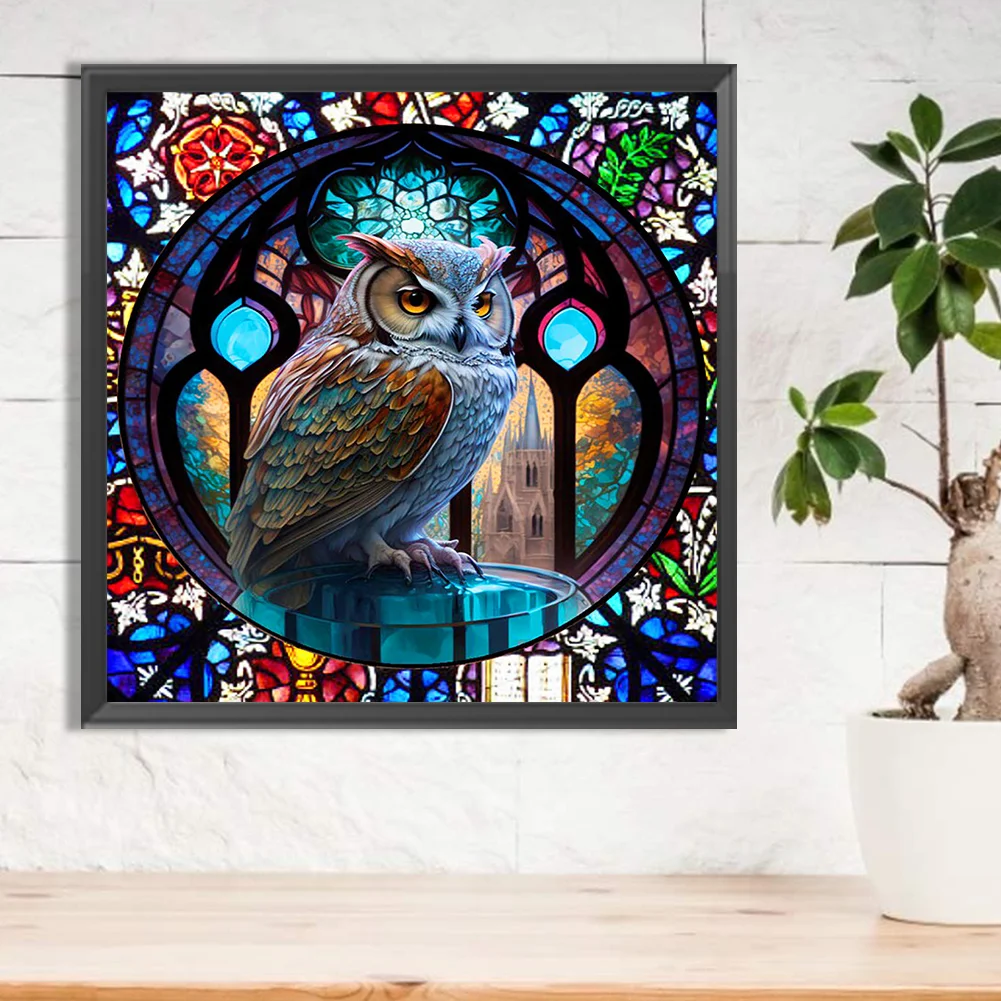 Diamond Painting - Full Round Drill - Stained Glass Owl(30*30cm)