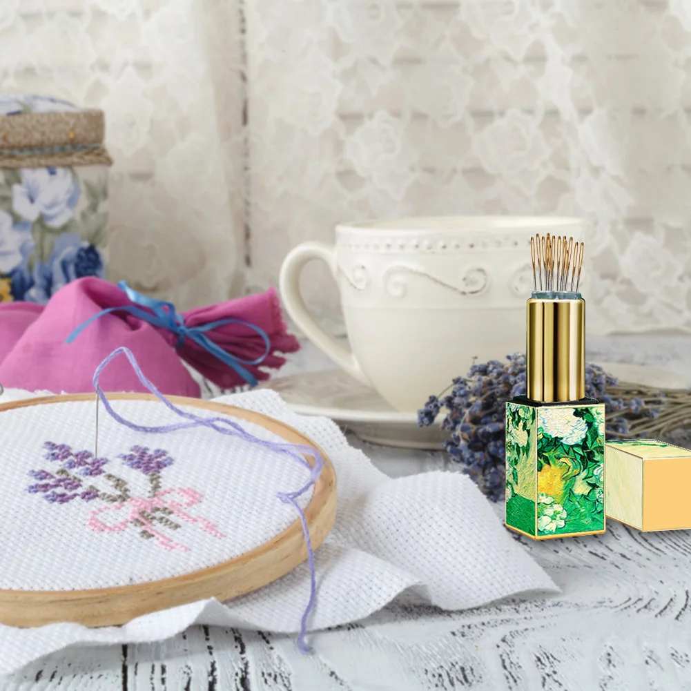 Lipstick Pin Cushion Retractable Sewing Needle Case 3D Oil Painting Tube