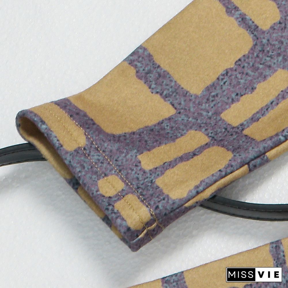 Plaid Long Sleeve Crop Top Bodycon Maxi Skirt Set