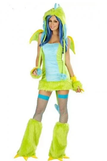 Green Women's Sexy Puff Dragon Halloween Costume-elleschic