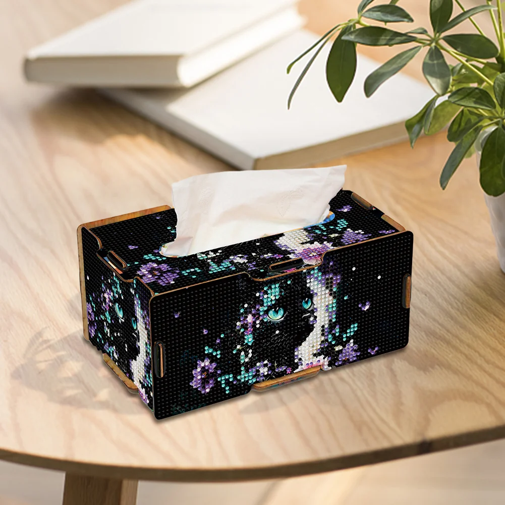 Diamond Painting Tissue Box Kits Decorative Rhinestone Craft Kit (Black Cat)
