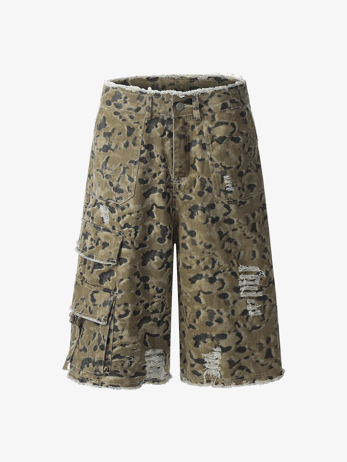 Leopard Act Chic Leopard Camouflage Print Longline Jorts Front