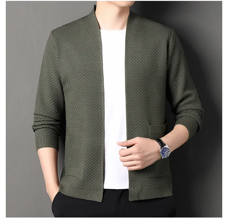 Men's Wool Blend Knit Cardigan &ndash; Textured Open-Front Layer &ndash; view 2
