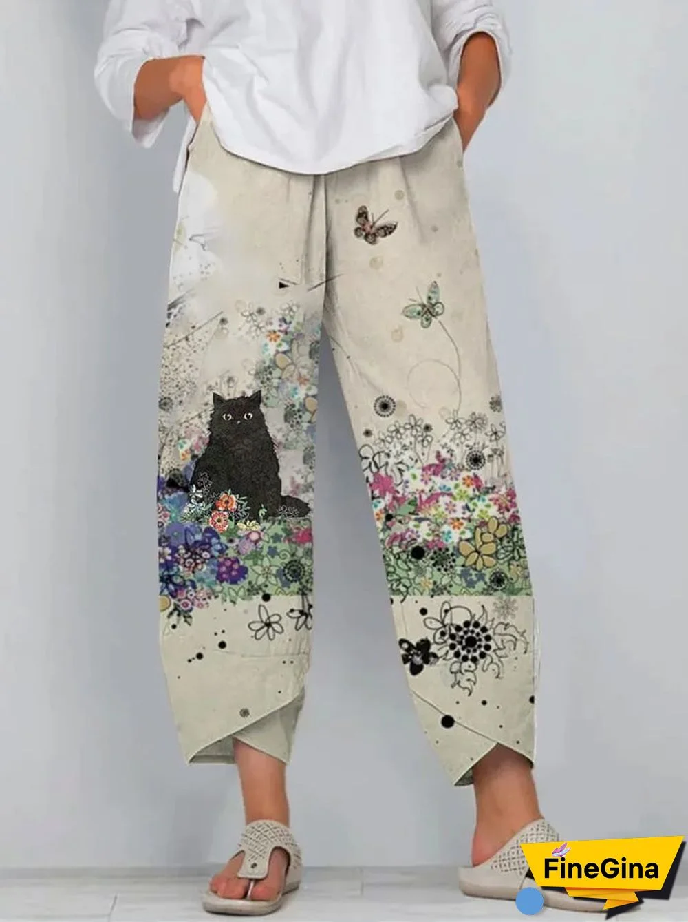 Women's Vintage Cat Print Casual Pants