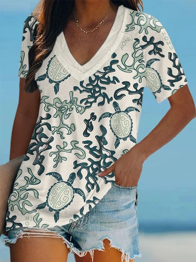 Vintage V-Neck Turtle Honu T-Shirt
