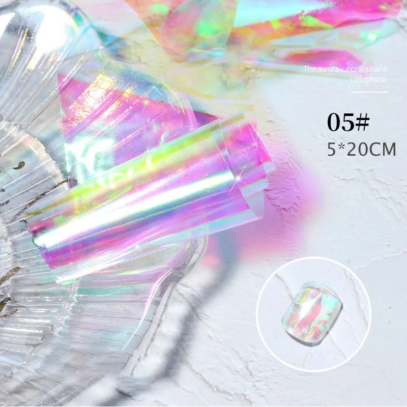 Sparkly Nail Aurora Foils Colorful Transfer Stickers Cellophane Mirror Stickers Sliders Wrap Paper Nail Art Decoration-Nail Inspo