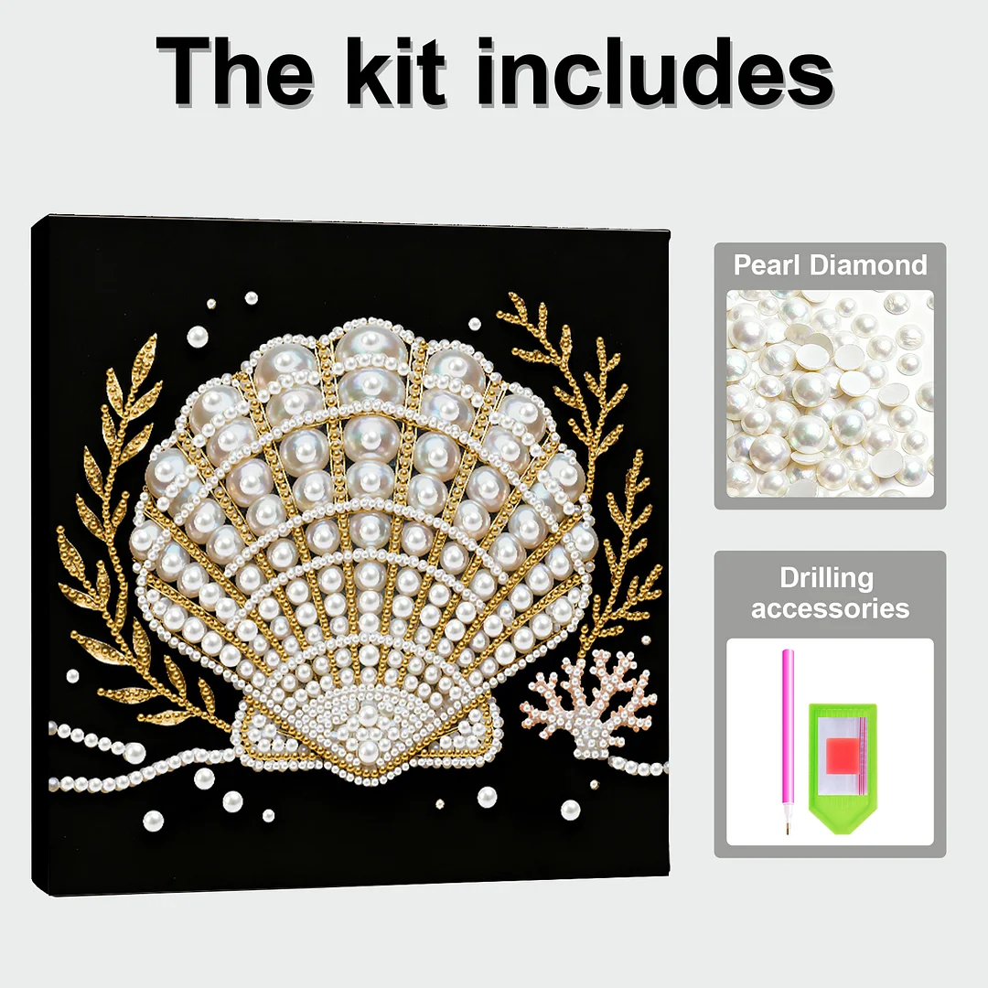 Seashell DIY Pearl Art Diamond Painting Kit for Adult Home Decor 25x25cm With Frame