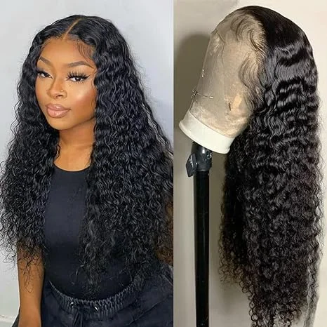 XSYWIG Pinketer Deep Wave Lace Front Wigs Human Hair 13x4 Swiss Lace Frontal Human Hair Wig 180% Density Virgin Human Hair