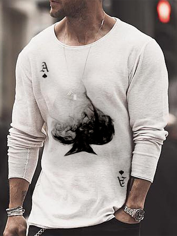 Tiboyz Poker Spades Heart Print Long Sleeve T-shirt