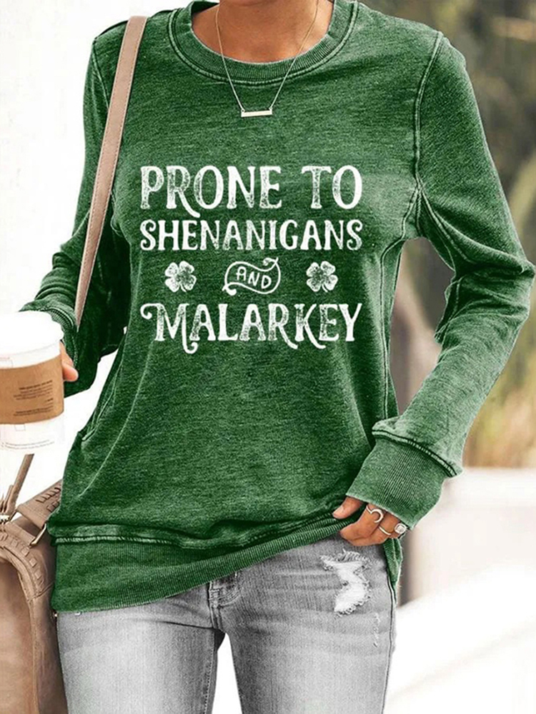 Comstylish Women's Prone to Shenanigans and Malarkey Print Casual Sweatshirt