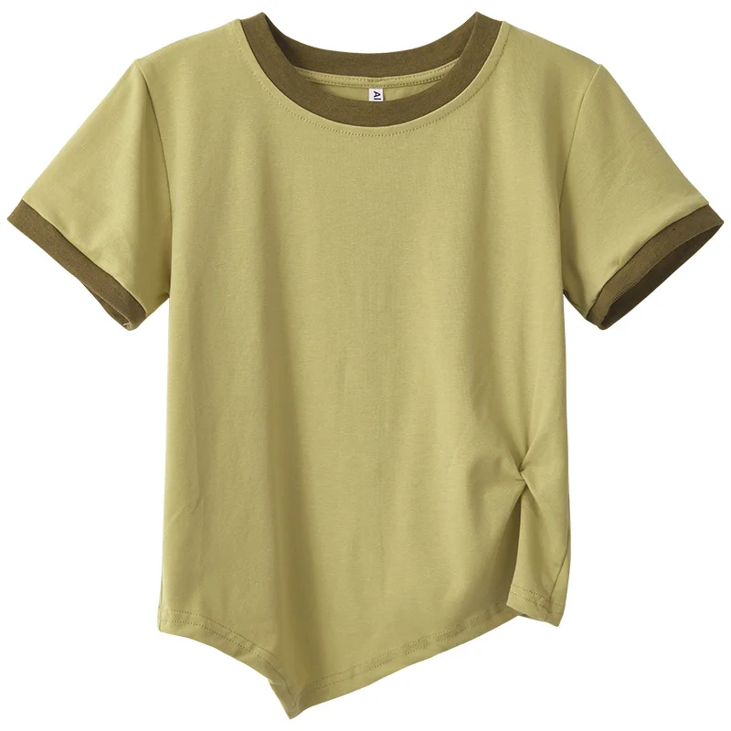 Uveng Uveng Female 2024 New Summer Design Sense Contrast Color T-Shirt Fashion Chic Irregular Short Student Jacket