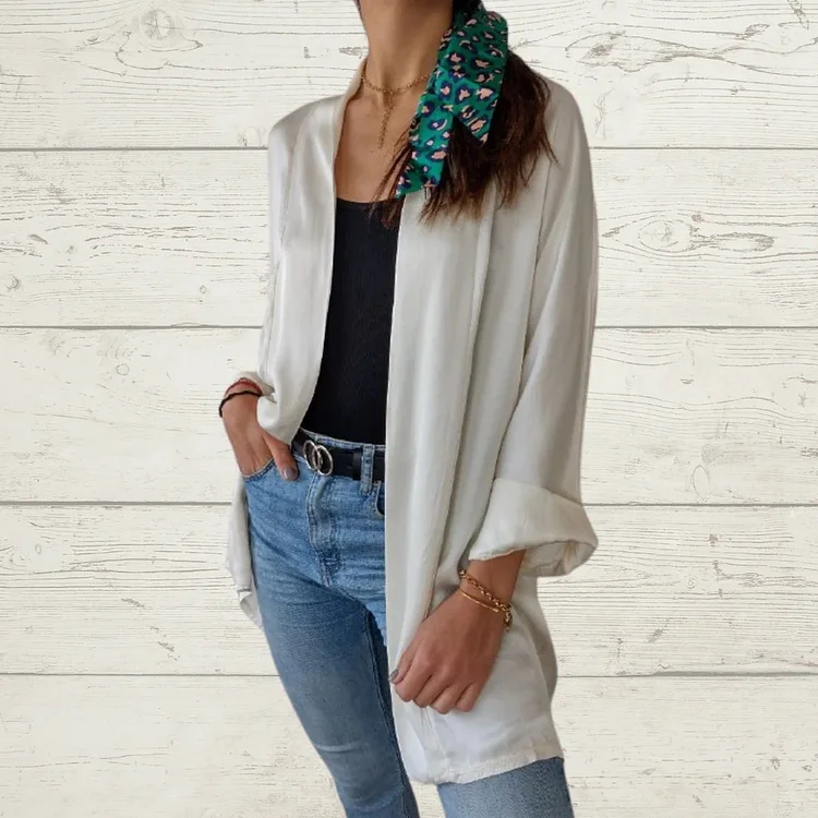 Satin V Long-sleeved Cardigan