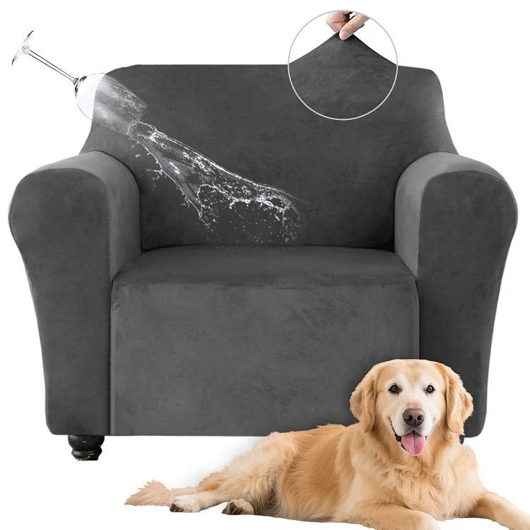 SANMADROLA 100% Waterproof Couch Covers Velvet Stretch Slipcover for 3 Cushion Sofa Cover Non Slip Leakproof Washable Furniture Protector for Kids Dogs Cats Pets