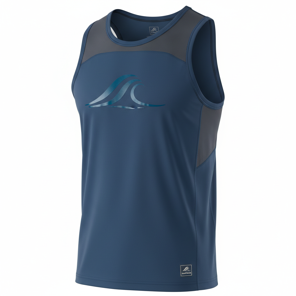 thesupersurf Blue Athletic Tank Top with Wave Logo 