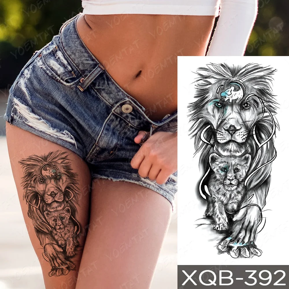 Waterproof Temporary Tattoo Sticker Sword Prajna Flowers Tattoos Indian Eagle Dragon Tiger Body Art Arm Fake Sleeve Tatoo Women