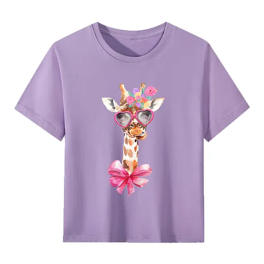 【2Y-13Y】Giraffe With Heart Sunglasses & Bow Kids' T-Shirt