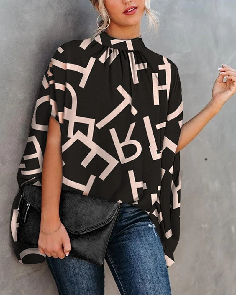 Brownm Round Neck Loose Batwing Sleeve Blouses